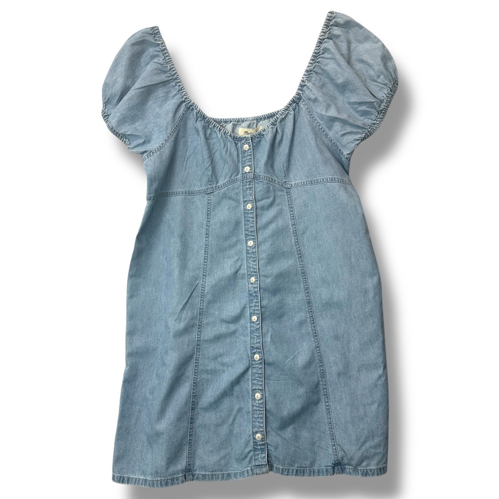 Madewell Puff Sleeve Babydoll Denim Mini Dress Blue‎ Size 14 Western Prairie